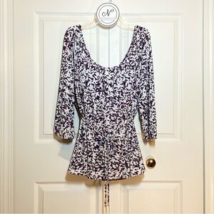 MERONA Women’s Top Over the Shoulder Blouse Purple/White Oversized Size S